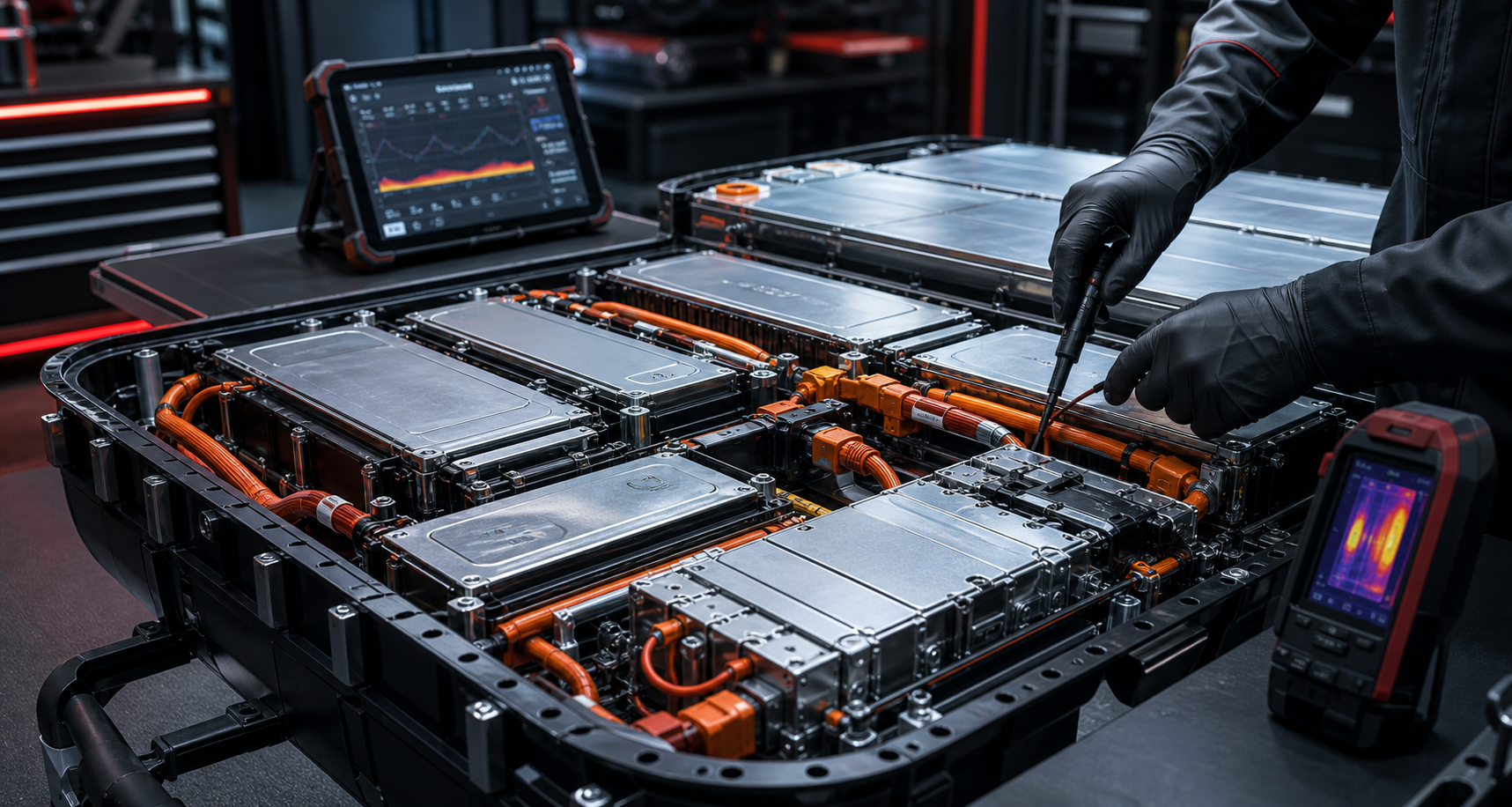EV battery diagnostics in a clean high-voltage service lab